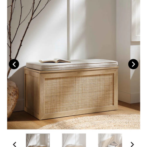 Frances Woven Rattan Double Storage Stool with Cushion, Natural