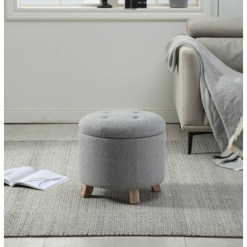 Better Homes & Gardens Round Tufted Storage Ottoman, Gray Faux Linen