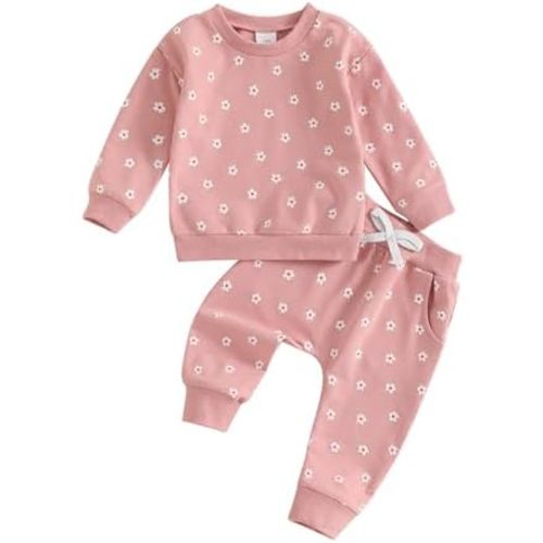 Kuriozud Toddler Baby Girl Fall Winter Clothes Cute Print Long Sleeve Crewneck Sweatshirt and Jogger Pants Set 2 Piece Outfit