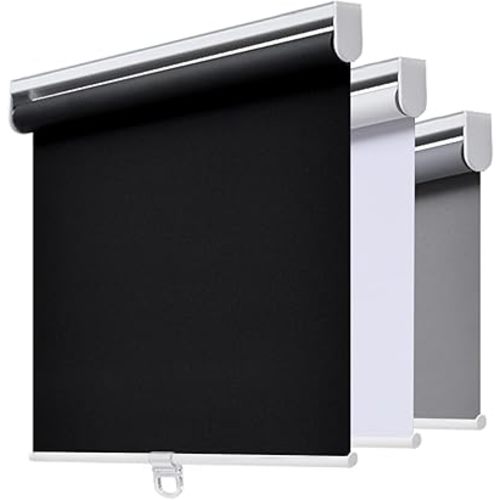 AOSKY Cordless Roller Shades Blackout Blinds for Windows Room Darkening Rolled Up Shades with Spring System, UV Protection Window Shades Door Blinds for Home and Office (23" W x 72" H, Black)