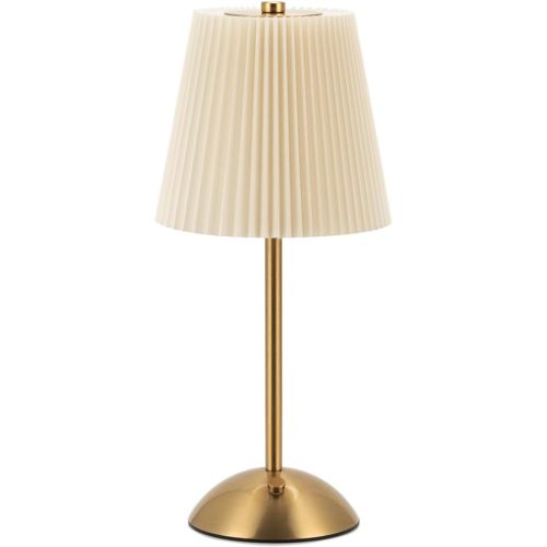 Cordless Rechargeable Table Lamp 3-Color Dimmable Touch Control, 3000mAh Battery Operated Portable Light Whit Fabric Shade for Bedroom, Living Room, Office, Nursery, Bathroom ( Antique Brass, Gift )