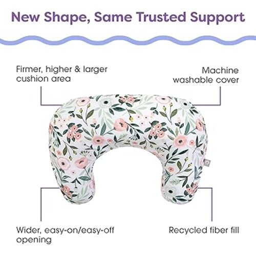 Boppy Nursing Pillow - Ergonomic Bottle & Breastfeeding Pillow with High, Firm, Large Area, Water-Repellent Cushion with Washable Cover; Baby Safety Alliance Verified - Pink Garden Flowers