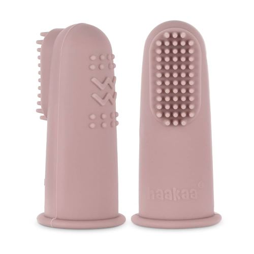 haakaa Silicone Baby Finger Tooth Brush, Soft Food Grade First Toothbrush Teething Toys Training Toothbrush for Infant, Toddler, Baby, 0 Months+,2 Pack, Blush