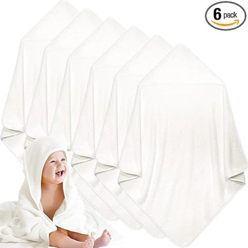 Chumia 6 Pack Baby Bath Towel Coral Fleece Soft Absorbent Newborn Hooded Towel for Kid 30 x 30 Inch Toddler Bath Blanket for Babies Infant Shower Gift(White)