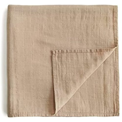 mushie Muslin Baby Swaddle Blanket | 100% Organic Cotton (Pale Taupe)
