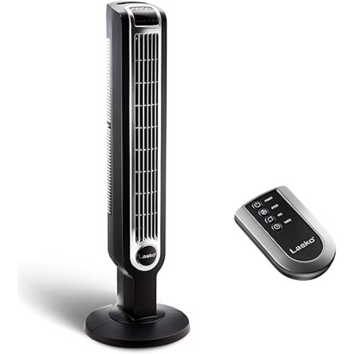 Lasko Oscillating Tower Fan with Remote Control, 3 Quiet Speeds, Timer for Bedroom, Kitchen, Office Use, Black, 36" 2511