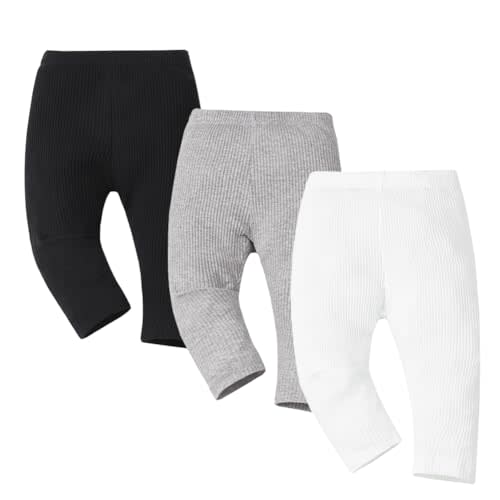 Bafeicao 3 Pack Newborn Baby Boy Girl Pants Ribbed Elastic Waist Infant Pant Unisex Baby Leggings Bottoms Clothing