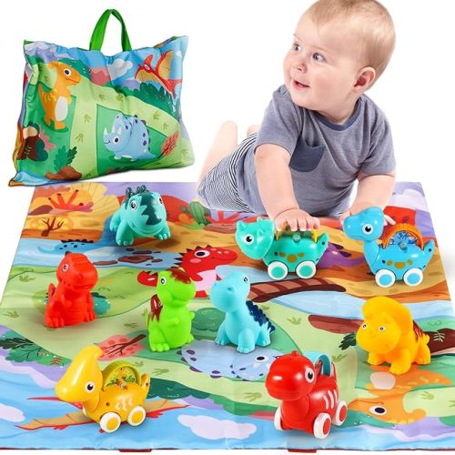 ALASOU 9 PCS Dinosaur Fantastic Creatures Toys with Playmat/Storage Bag|Baby Car Toys for 1 Year Old Boy|1st Birthday Gifts for Toddler Age 1-2|1 Year Old Boy Birthday Gift for Infant 12 18 Months