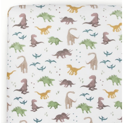 little unicorn Knit Crib Sheet, Neutral Dino Friends