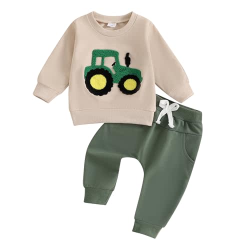 Lucikamy Toddler Baby Boy Fall Winter Outfits Tractor Print Long Sleeve Sweatshirt Pants Set Kids Sweatsuit Clothes