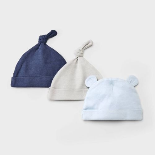 Baby Boys' 3pk Cotton Hats - Cloud Island™ Blue 0-6m