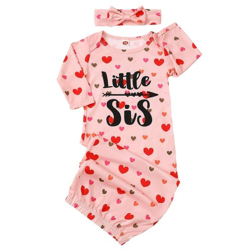 AMAWMW Newborn Baby Girl Little Sister Sleeper Gown Stripe Long Sleeve Nightgown Pajamas Gifts Stuff Essential Outfit