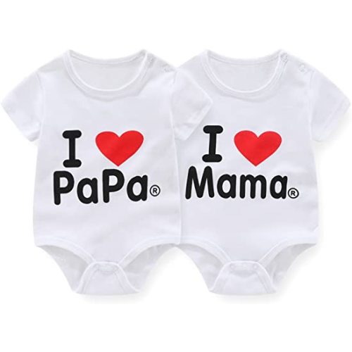 ZAV Unisex Infant Baby Clothes Twins I Love Papa I Love Mama Short Sleeve Bodysuit