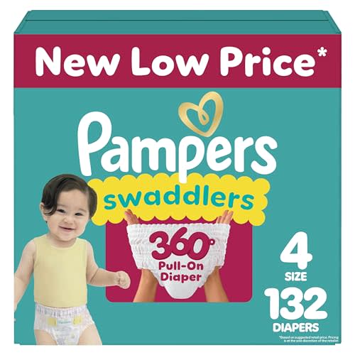 Pampers Diapers - Swaddlers 360 - Size 4, 132 Count, for up to 100% Leakproof Premium Skin Protection (Packaging May Vary)