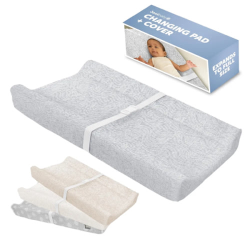 Jool Baby Soft Changing Pad + Washable Cover, Non-Slip - Fits Standard Changing Tables & Dressers (Gray/Wave)