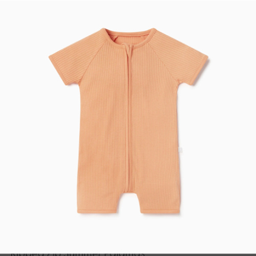 Ribbed Zip Summer Sleepsuit Ribbed Orange, 3-6 mo