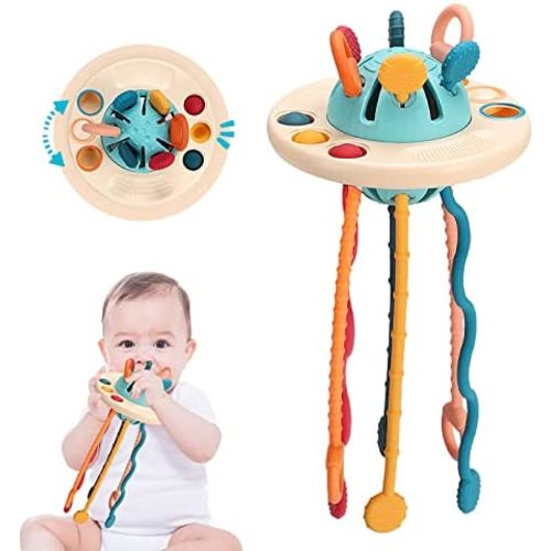 Kidbro Silicone Pull String Interactive Toy, Baby Travel Toys for Airplane and Car, Montessori Toys for 18+ Months Babies, Baby Sensory Toys for First Birthday Gifts