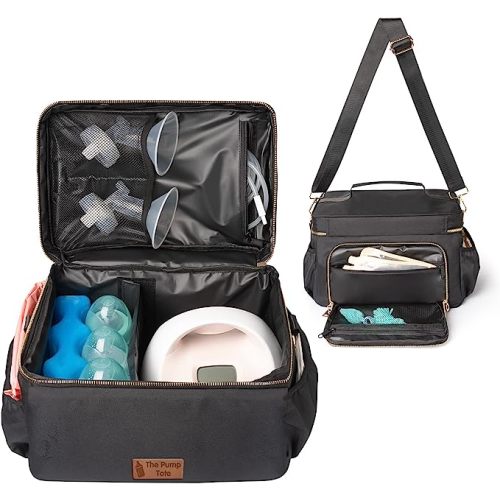 EliteMom Breast Pump Tote Bag - Compatible with Spectra S1 S2 Gold, Medela, and More, Stylish and Functional for Busy Moms, with Built-in Cooler (Patent Pending) - Black