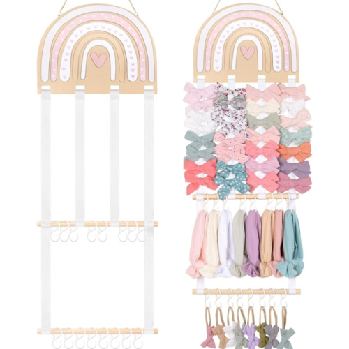 POVETIRE Headband Holder Bow Holder for Girls Hair Bows,Rainbow Hair Accessories Organizer Storage Wall Hanging Display for Nursery Toddler Girls Room