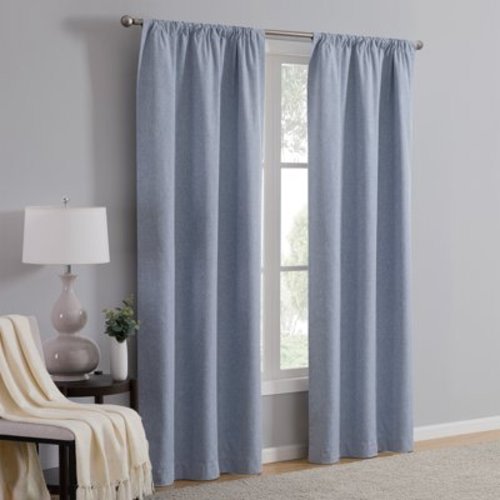 Mainstays Linen Look Blackout Curtain Panel Pair, Set of 2, Placid Blue, 37"W x 84"L