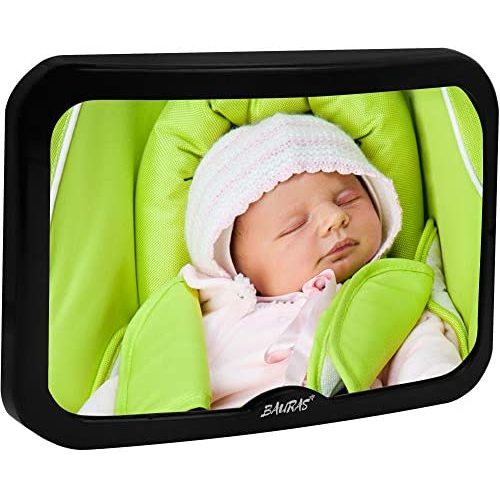 Baby Mirror for Car – Largest Backseat Mirror for Rear Facing Infant - Most Stable Shatterproof Newborn Accessories for Back Seat - Wide Crystal Clear View - Premium Quality - Safe Secure Crash Tested