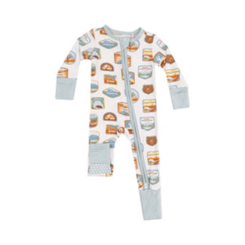 2 Way Zipper Romper - National Park Patches - Tenth & Pine - zip rompers - Angel Dear