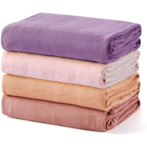 Momcozy Swaddle Blanket 47 X 47 Inches, Breathable Bamboo Muslin Swaddle Blankets for Baby Boy & Girl, Swaddle Blankets Breathable Soft and Skin-Friendly, Baby Blankets Unisex 4 Pack