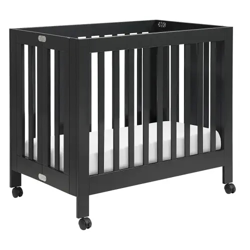 Babyletto Origami Mini Portable Folding Crib with Wheels in Black, 2 Adjustable Mattress Positions, Greenguard Gold Certified
