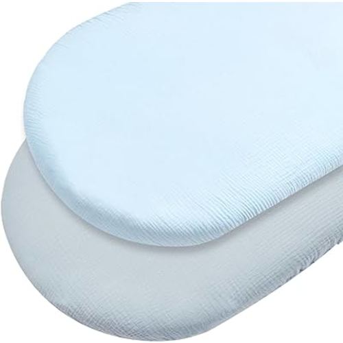 Muslin Fitted Bassinet Sheet Set 2 Pack Baby Cradle Sheets for Bassinet Fit for Bassinets Baby Cradle Moses Basket Oval Rectangle Mattress