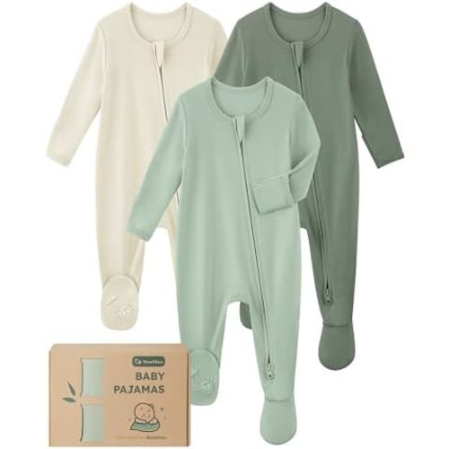 Yofooss Rayon Made From Bamboo Baby Pajamas 3pcs Newbron Sleepers For Boy Girl Clothes, 0-3-6-9 Months Footed Pjs