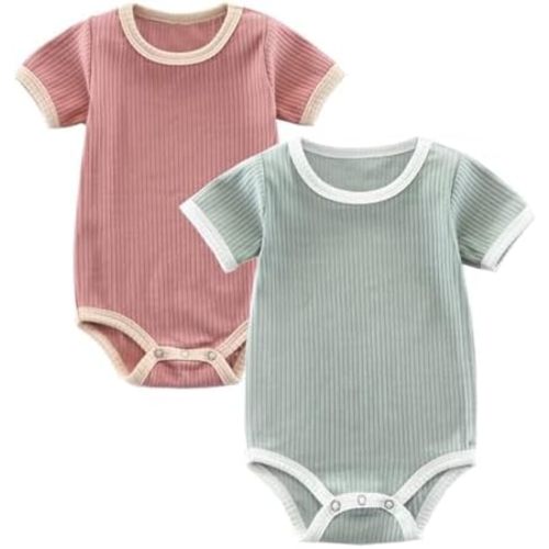 Baby Bodysuit,Short Sleeve Boys Girls Romper,100% Cotton Unisex Baby Clothes,Button Outfit,Pack of 2