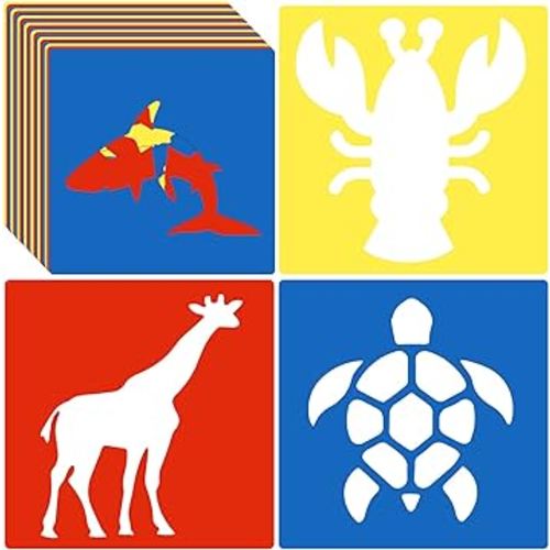 24 Pieces Animal Stencils for Kids Sidewalk Chalk Stencils for Kids Ages 3-5 Colorful Large Animal Stencils for Drawing on Sidewalk Wall Floor Home Decor, 8 x 8 Inch (Classic Style)
