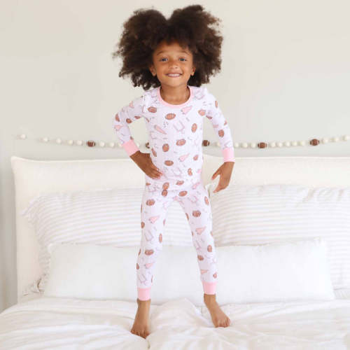 Tiny Touchdowns Two Piece Pajama Set | Pink