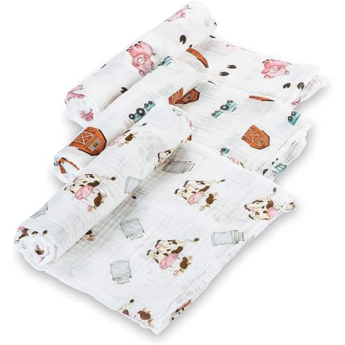 LollyBanks Baby Swaddle Blanket, 100% Cotton Muslin Swaddle Blankets for Boys and Girls, Large 47 x 47 Inches Newborn Swaddle, Soft and Breathable Baby Blanket, Registry (Farm Theme 3 Pack)
