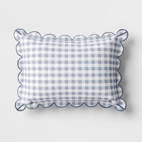 Studio McGee 14x20 Gingham Scalloped Edge Outdoor Lumbar Pillow Slate Blue