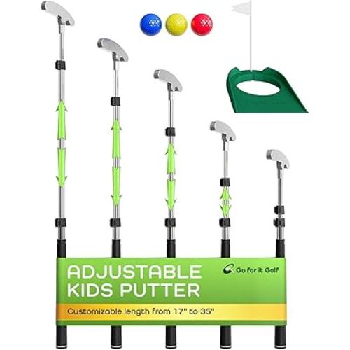 Kids Putter with Extendable Shaft - Adjustable Size for Junior Golfers - Left and/or Right Handed - Ideal Training Club for Children, Youth - Includes 3 Pcs Balls - Silver, 17"-35"