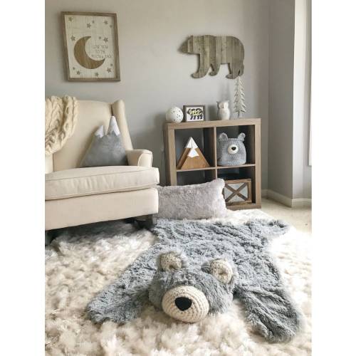 Mountain nursery rug. Baby bear play mat. Reading nook rug. Woodland theme Nursery Rug. Baby shower gift woodland animals. ClaraLoo Bear Rug
