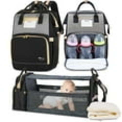 HAPPYLUOKA Diaper Bag Backpack with Changing Station for Baby, Insulated Milk Bottle Pocket, Black/Gray