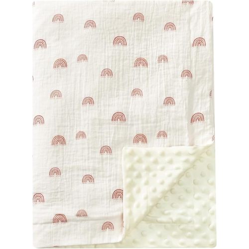 david's kids Muslin Baby Blanket for Boys Girls, Soft Lightweight Blanket with Muslin Cotton Front, Dotted Fleece Backing, Breathable Receiving Blanket for Newborns, 50x60 Inches, Rainbow