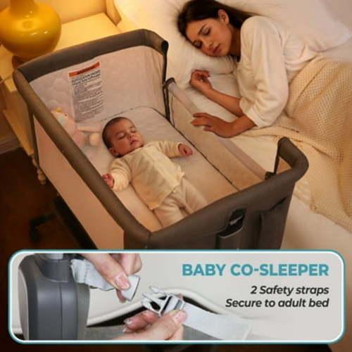 Anyask Portable Baby Bedside Sleeper Bassinet with Waterproof Mattress Pad for Infant Newborn up to 12 Month