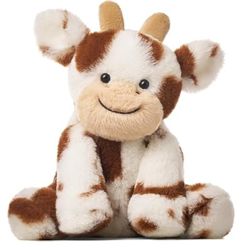 Hopearl Adorable Plush Cow Toy Floppy Dairy Cattle Soft Stuffed Animal Cute Birthday Gifts for Boys Girls Kids Toddlers, Dark Brown, 9''