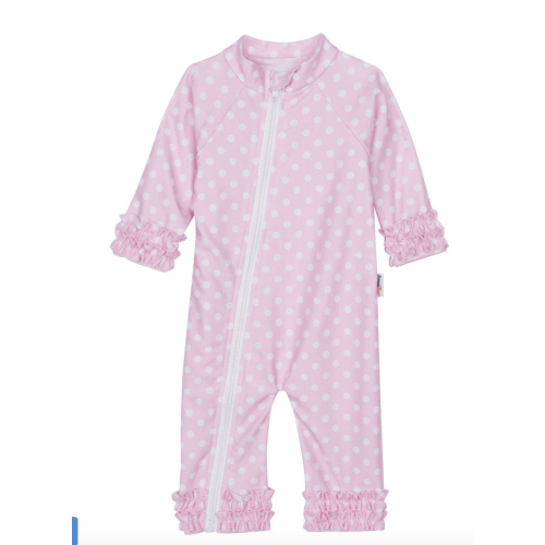 Long Sleeve Romper Swimsuit | "Sassy Surfer" Pink Polka Dot