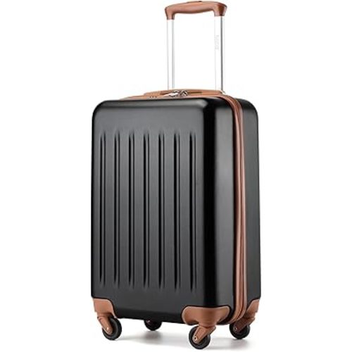 Kono 20-Inch Small Hardside Carry-on Suitcase with Spinner Wheels, Lightweight Rolling Cabin Suitcase for Airplane Travel (Black Brown, for 1-3 Days of Travel)