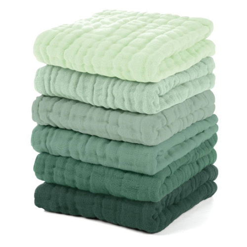 Muslin Baby Washcloths 6 Pack, 100% Cotton Wash Cloths for Babies, Large 12''X12'' Burp Cloths Absorbent and Soft for Newborn Infants Kids Boys Girls - Gradient Green