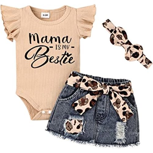 Baby Girl Clothes Newborn Romper Ruffle Sleeve Short Jeans Skirt with Headband Infant Outfits Set 0-18 Months