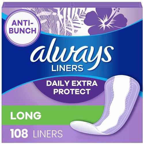 Always Daily Extra Protect Liners, Long Length, Unscented Panty Liners, 108 Count
