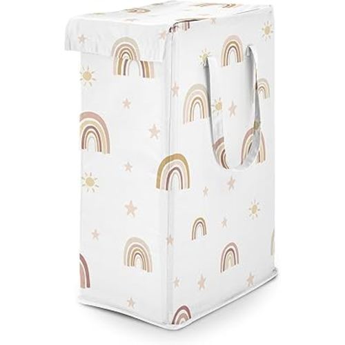 Sweet Jojo Designs Boho Rainbow Girl Laundry Hamper Foldable Dirty Clothes Basket with Handles Baby Nursery Kids Bedroom Teen Bathroom Blush Pink Yellow Bohemian Modern Neutral Vintage Gold Stars Sky