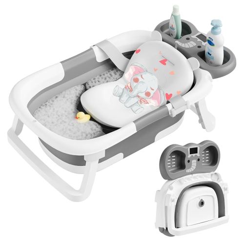 Collapsible Baby Bathtub,Baby Bath Tub with Soft Cushion & Thermometer,Baby Bathtub Newborn to Toddler 0-36 Months,Portable Travel Baby Tub