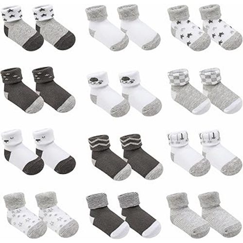 Baby Socks 12 Pairs - Non-Slip Infant Grip for Newborns & Toddlers 0-6 Months, Boys & Girls, Safe for Walking