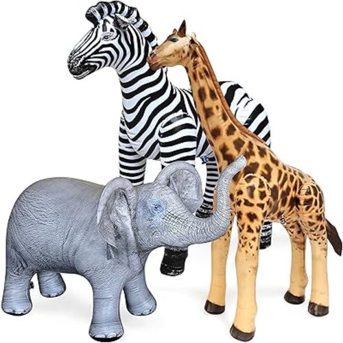 Jet Creations Life on Earth Wildlife Safari Inflatable, 3-PK, Giraffe, Zebra, Elephant, Realistic Animal Bundle for Party Decoration, Pool, Birthday, Africa Jungle Photo Prop. Easy to Inflate, 1pc